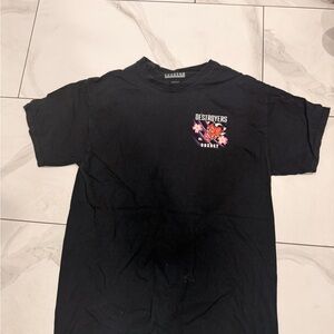 Boxset Destroyers Black Short Sleeve Tee with Pink Floral Chest Graphic